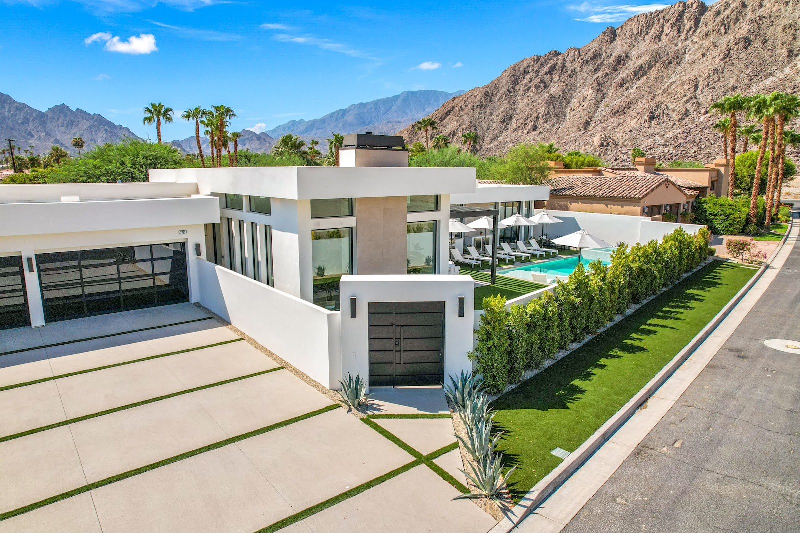 A La Quinta pool home in the Coachella Valley with the Santa Rosa Mountains rising beyond